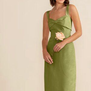 Green Bow Neckline Long Bridesmaid Dress
